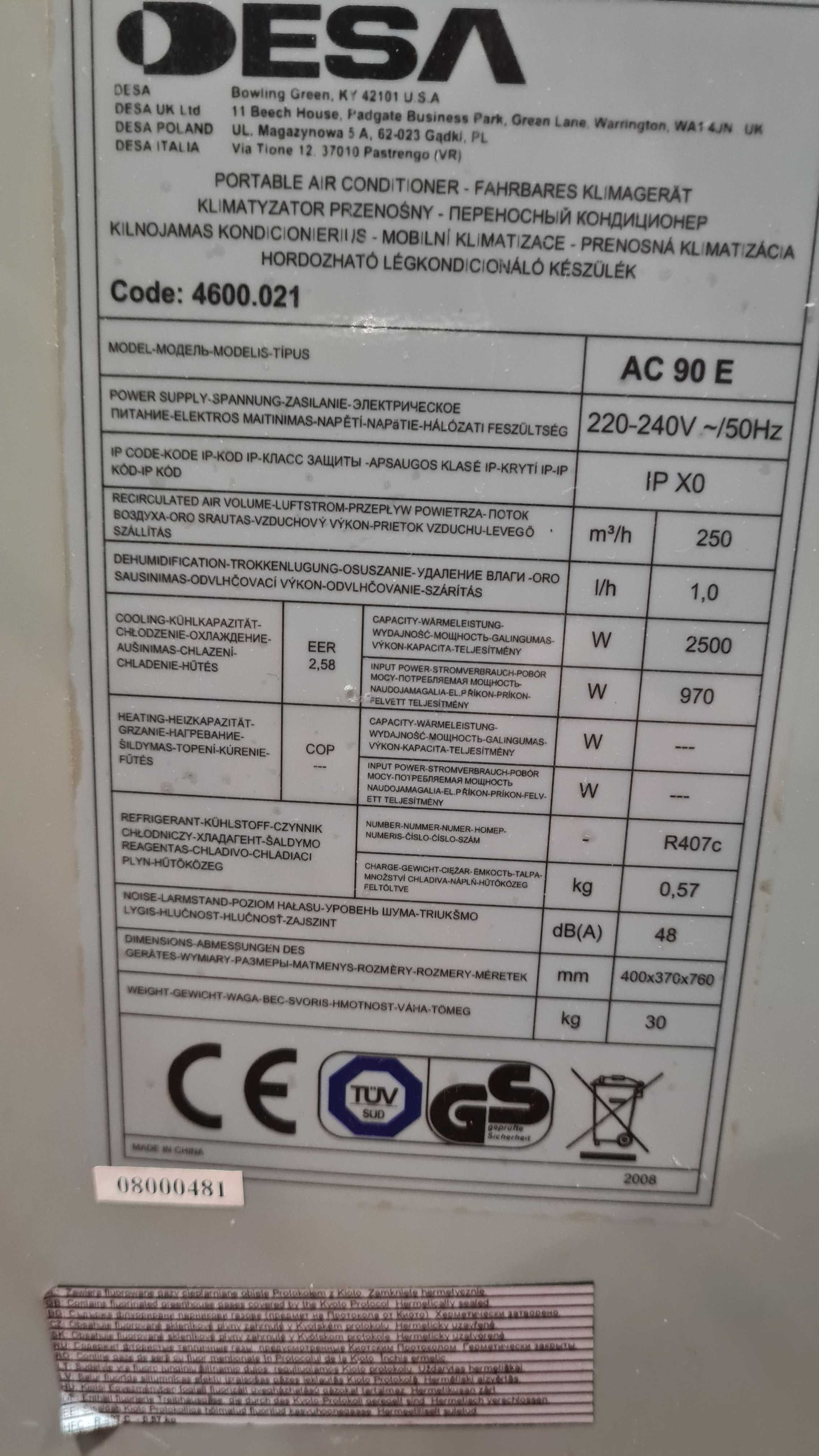 Klimatyzator przenośny DESA AC 90 E