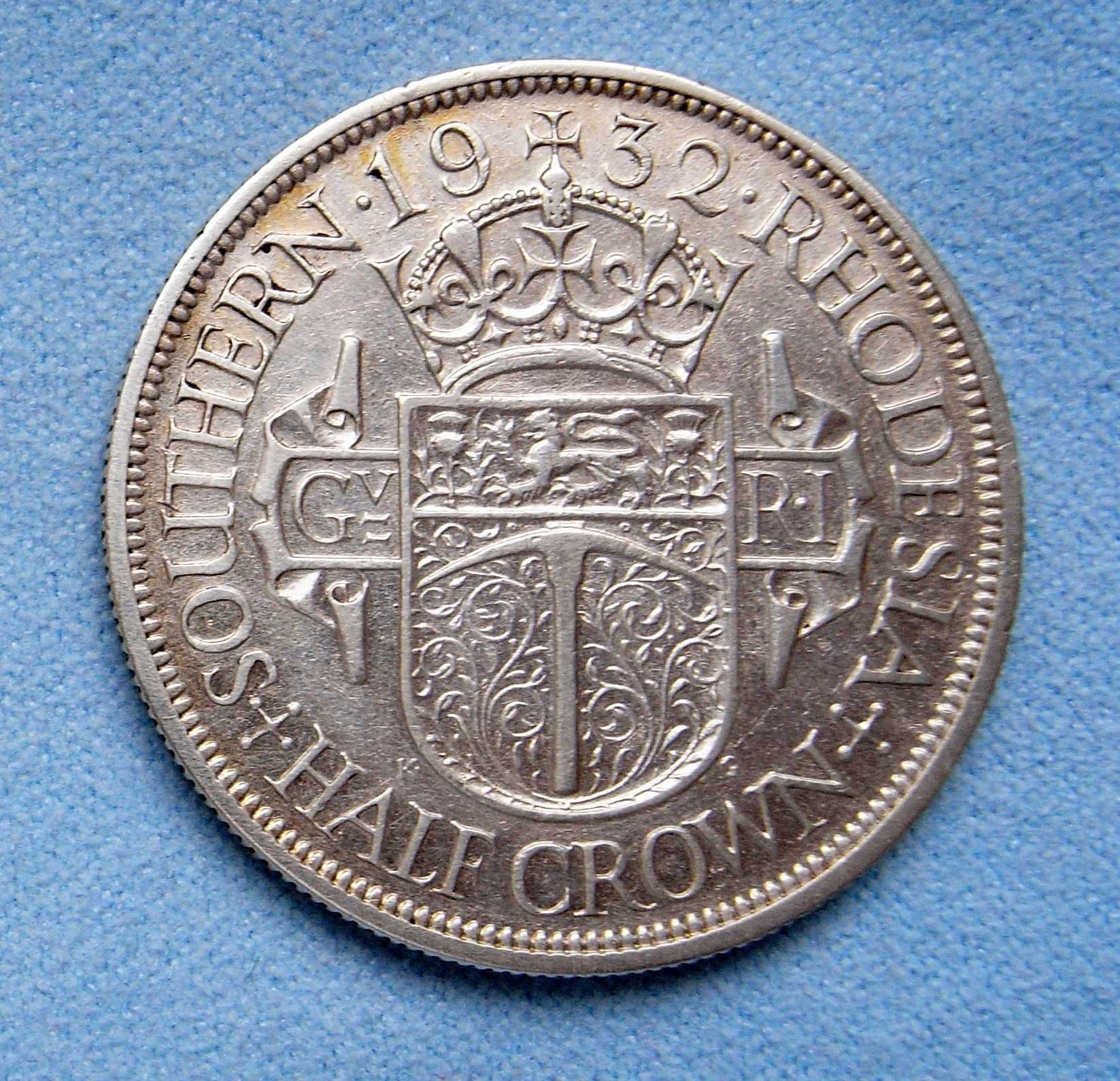 1932 .925 Moneta Srebrna Angielska Kolonialna 1/2 Korony Król Jerzy