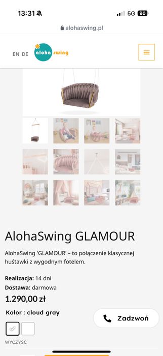Huśtawka glamour loft do salonu elegancka welur pleciona