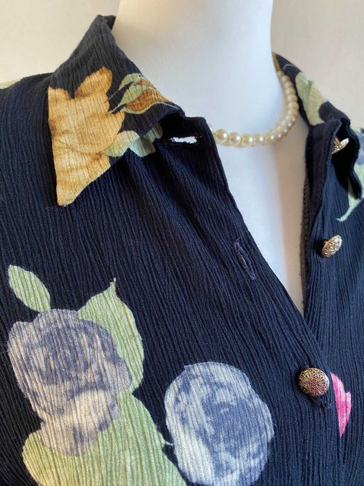 Przepiękna vintydżowa koszula damska 100% wiskoza kwiaty guziki jesień