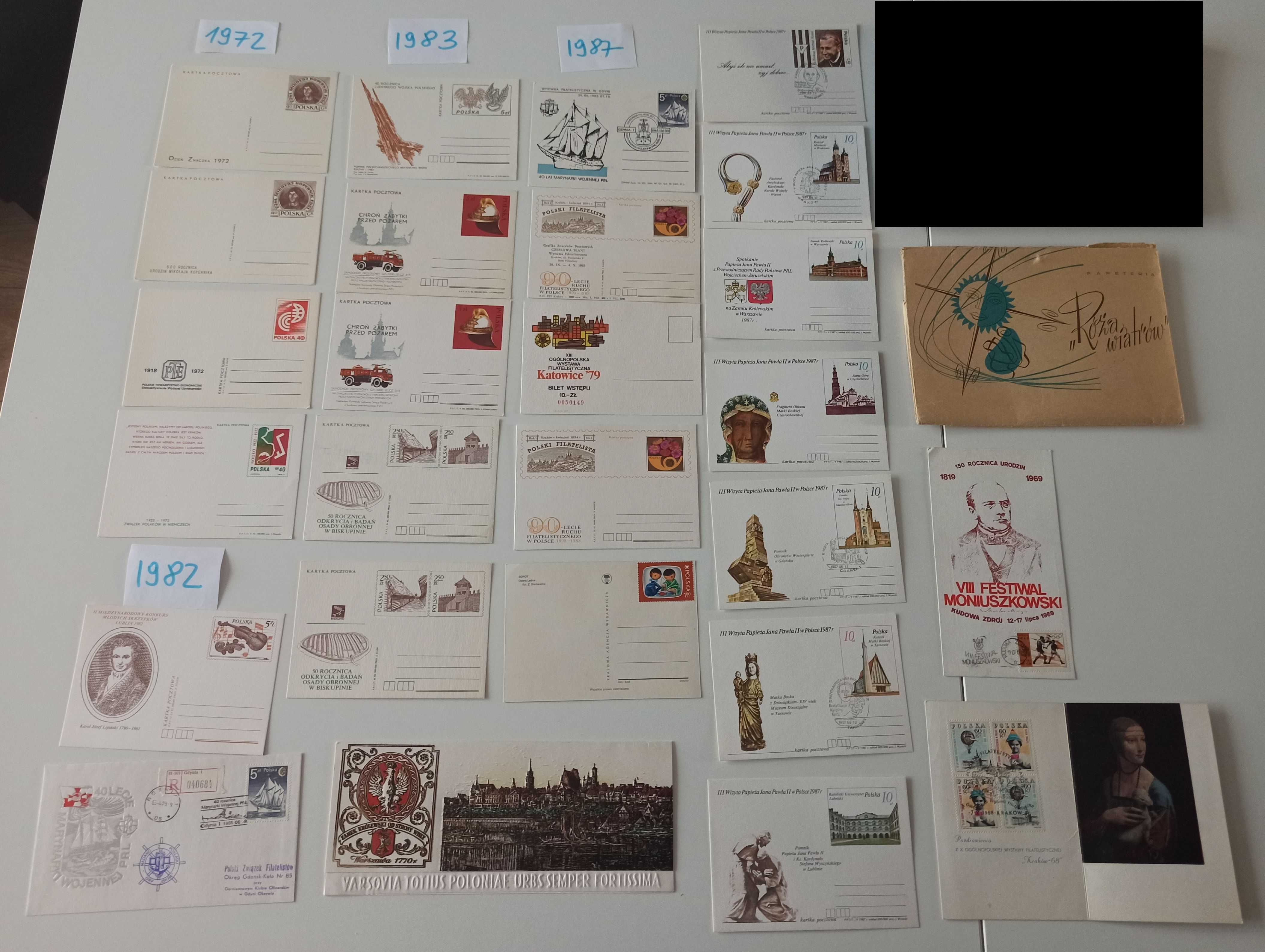 pocztówki 1972 znaczki pocztowe 1982 koperty na listy 1983 29 sztuk