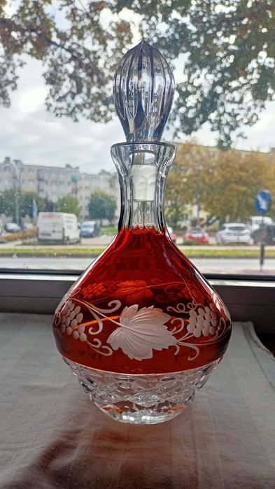 Karafka kryształowa bursztynowa szlifowane winogrona Irena Inowrocław