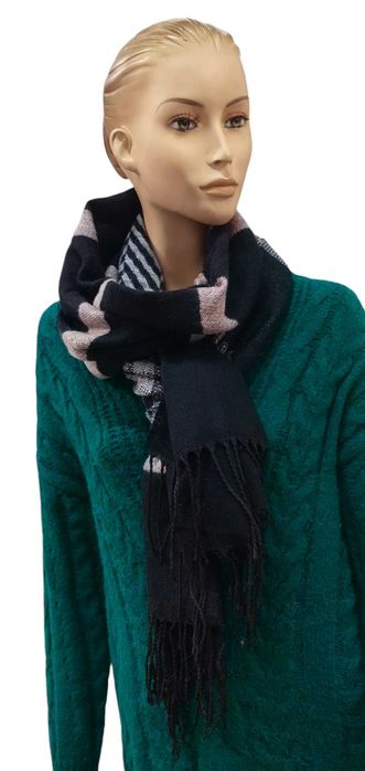 OVS ciepły szal damski w pasy z frędzlami jesień/zima rozm.64 X 215 CM