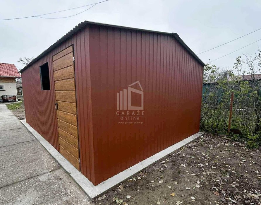 Garaż Blaszany 4,5X6M Brama Uchylna Drzwi Okno Drewnopodobny Id933