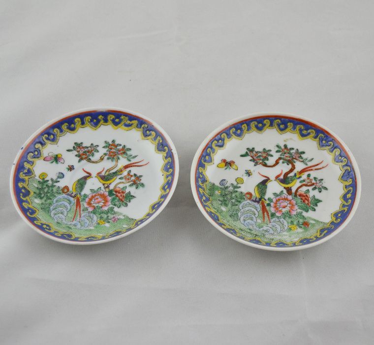 Par de chávenas de café e pires, Porcelana da China com Faisões