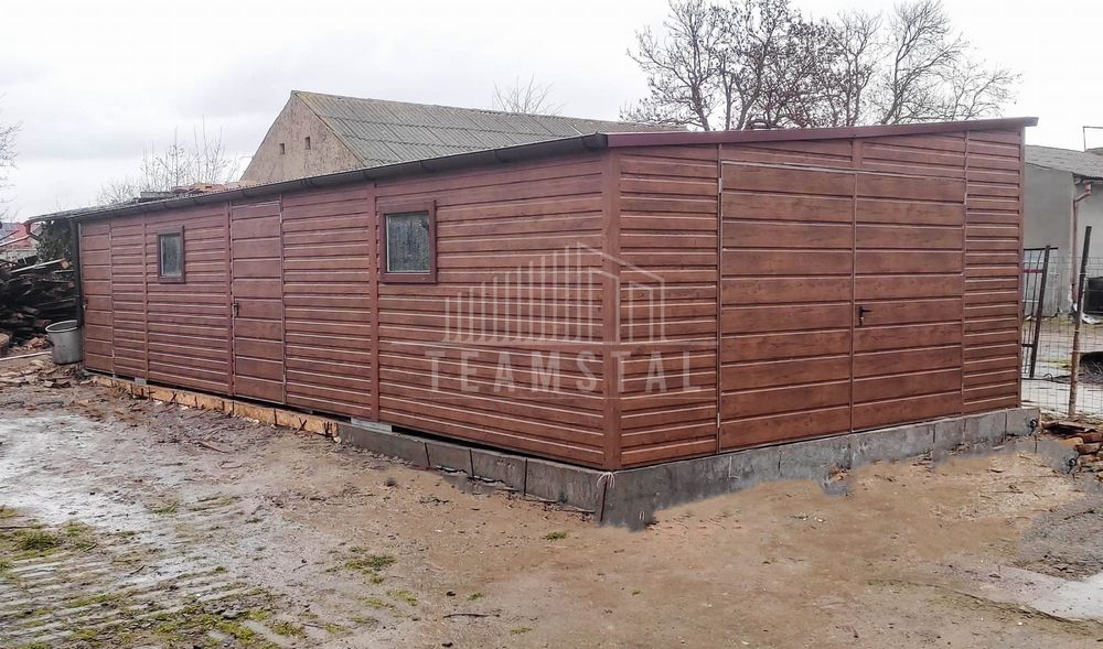 Garaż Blaszany 5x11 Brama dwuskrzydłowa 2x drzwi 2x okno TS543