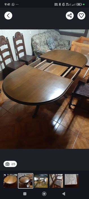 Mesa madeira maciça oval com 6 cadeiras