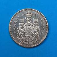 Kanada 50 centów 1962, królowa Elżbieta II, bdb stan, srebro 0,800