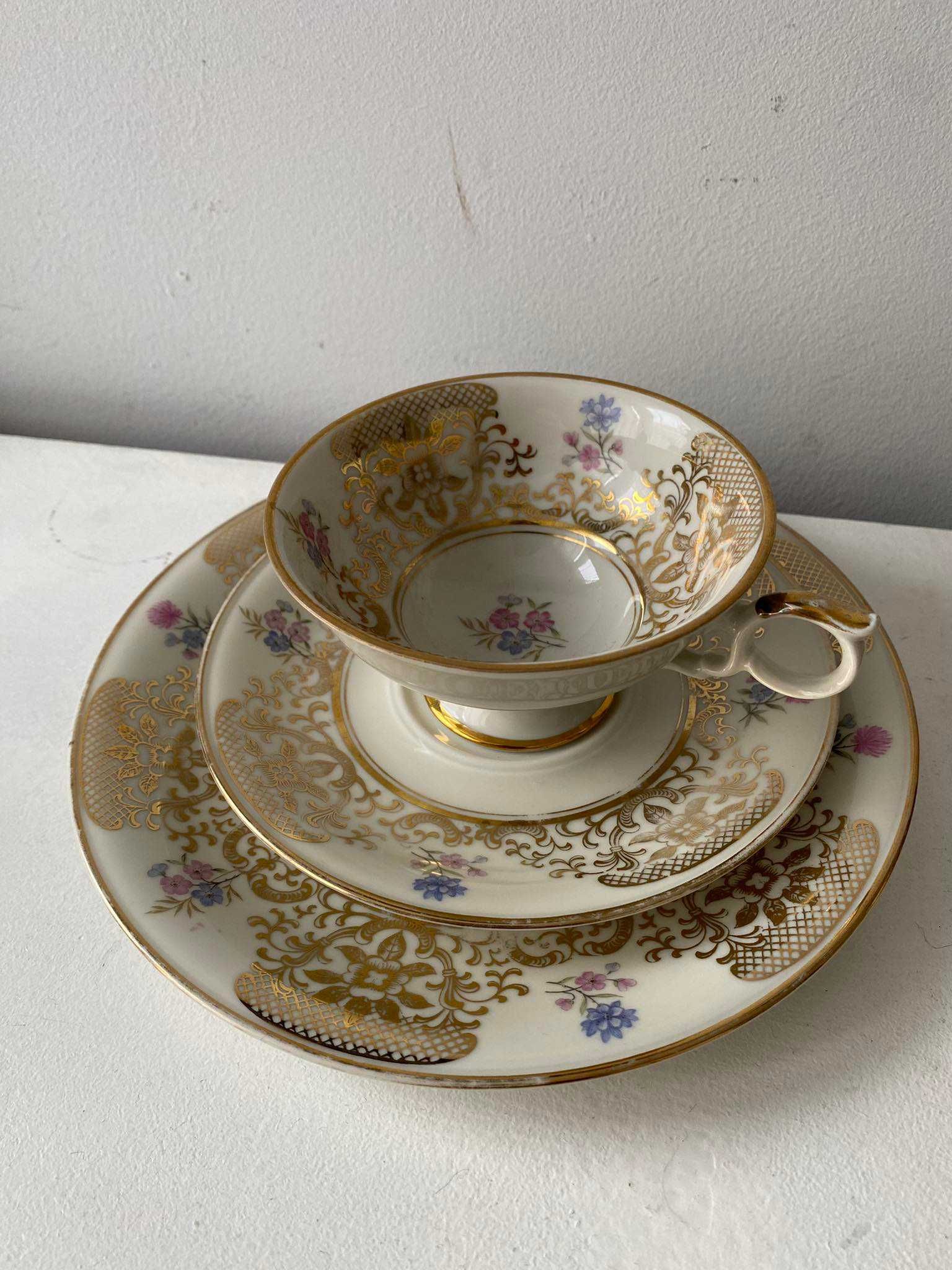 Trio śniadaniowe filiżanka porcelana bavaria elfenbein