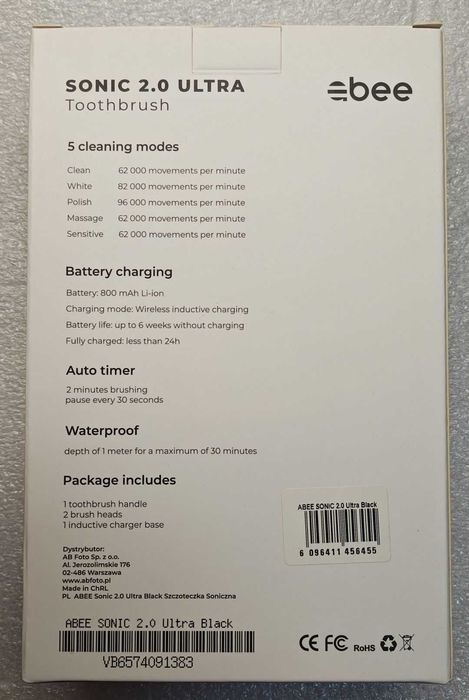 Szczoteczka soniczna Abee Sonic 2.0 Ultra czarna NOWA