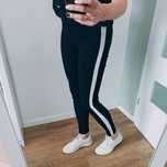 Czarne elastyczne materiałowe spodnie z białym lampasem casual leggins