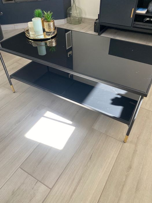 Mesa centro sala estar em vidro preto