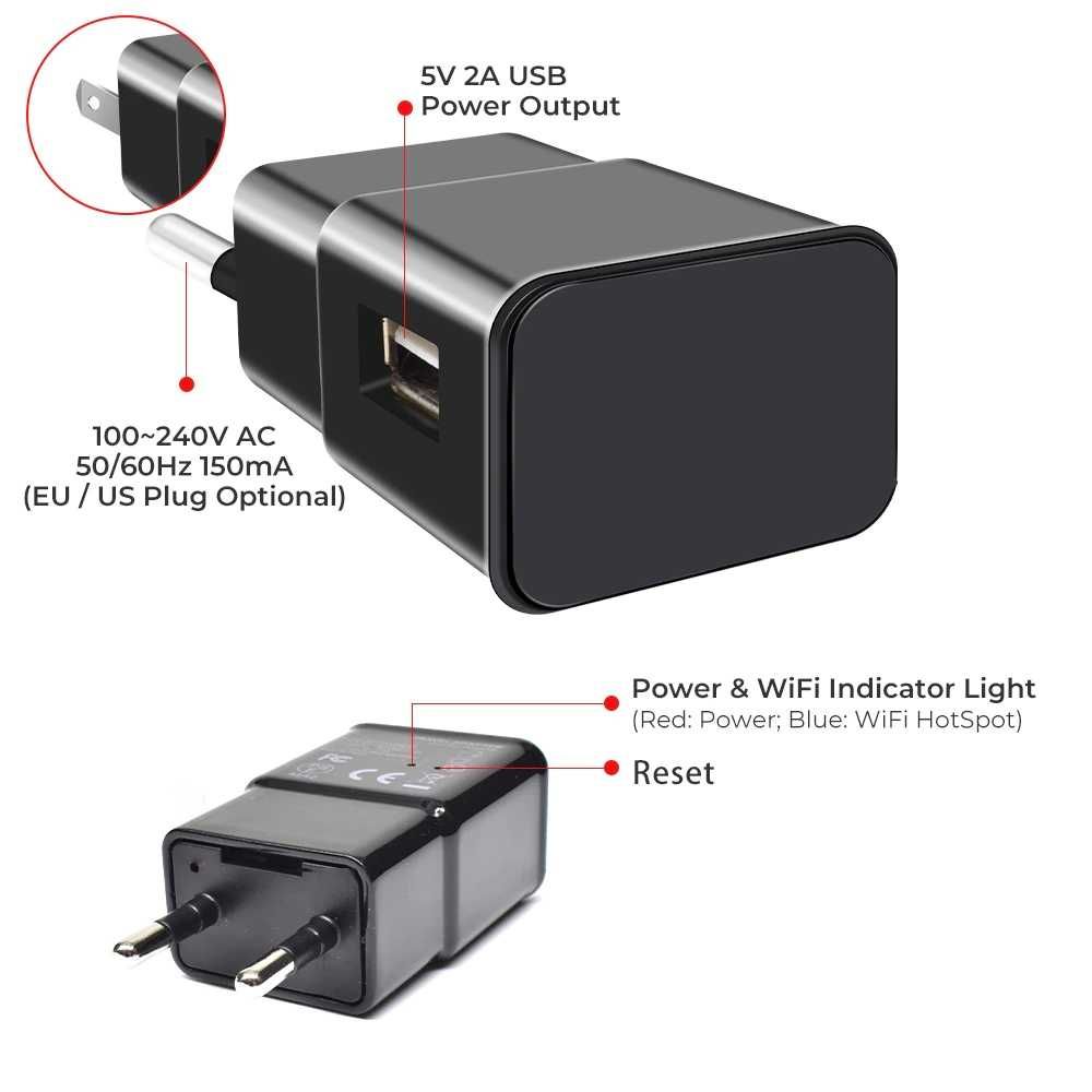 carregador câmera camuflada de vigilância mini com wifi usb