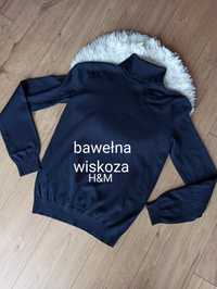 Granatowy sweter golf z wiskozy i bawełny długi rękaw XS/34 H&M