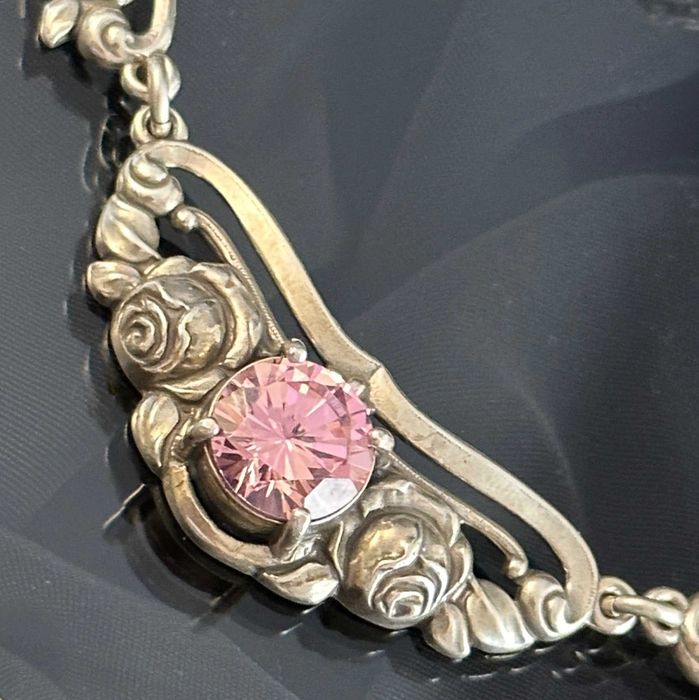 Srebro - Srebrny naszyjnik z Różowym Turmalinem - srebro próba 925