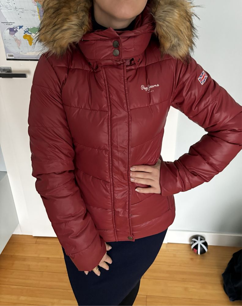 Pepe jeans kurtka puchowa zimowa xs czerwona modna zima
