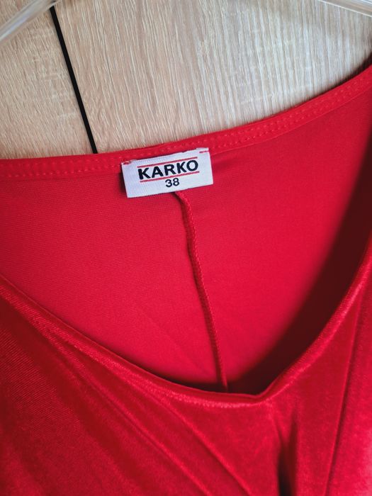 Elegancka czerwona sukienka maxi welurowa Karko 38 40 42