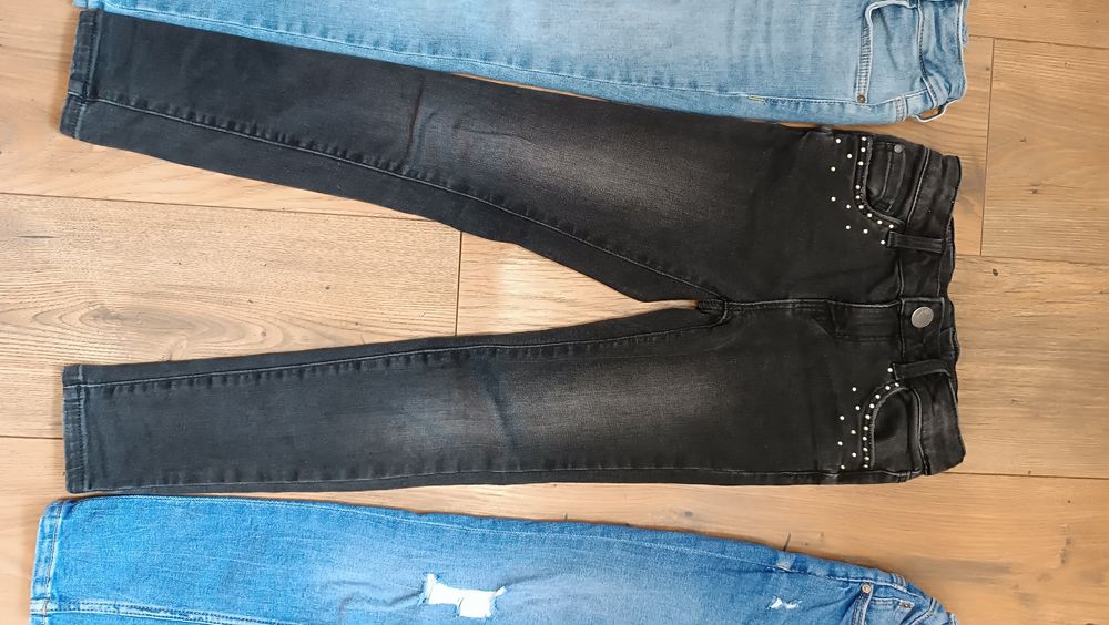 Paka zestaw 128 spodnie 3-PARY jeansowe dla dziewczynki skinny C&A rur