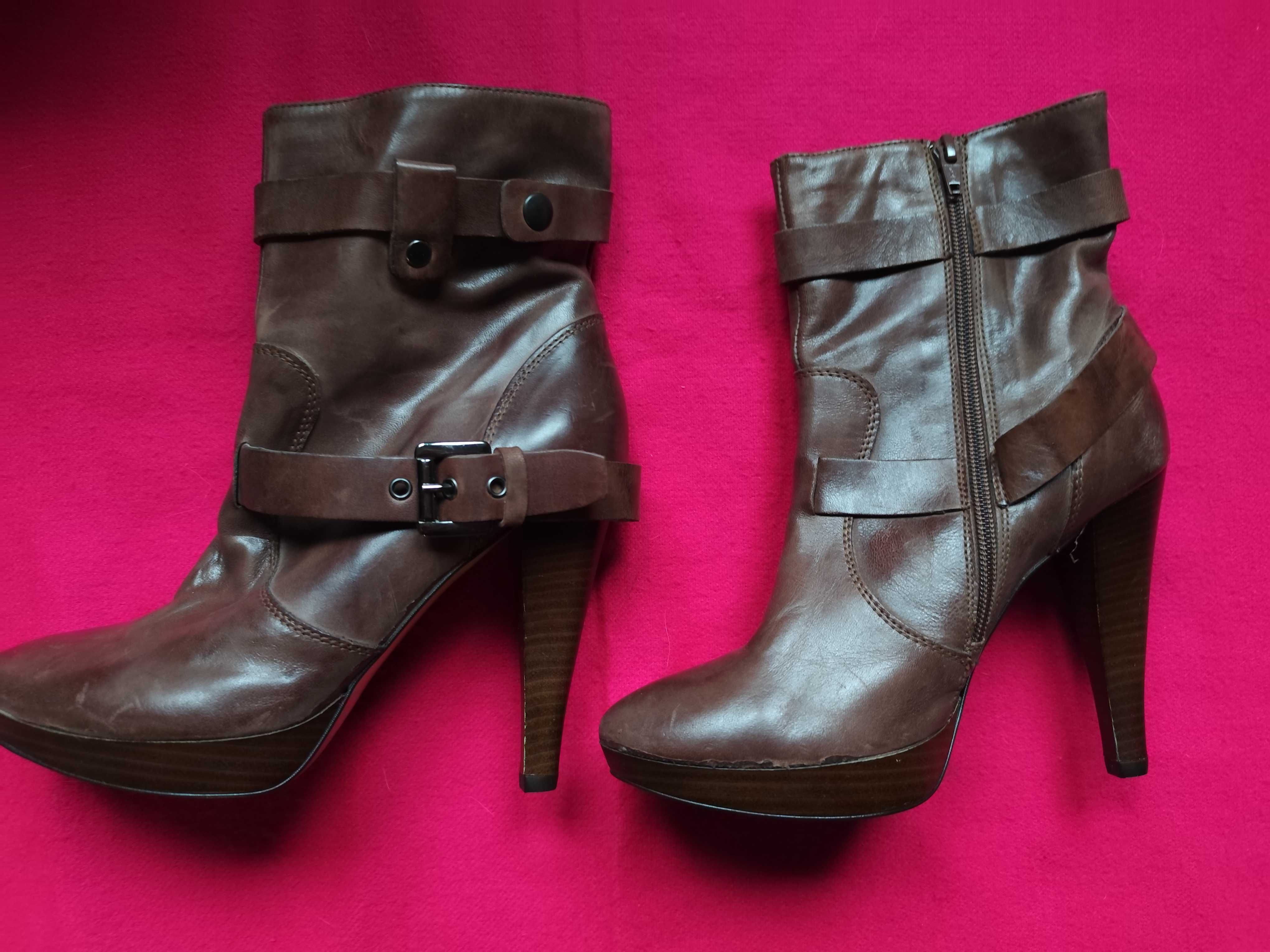 skórzane buty botki damskie Bata rozmiar 38 wysoki obcas nowe