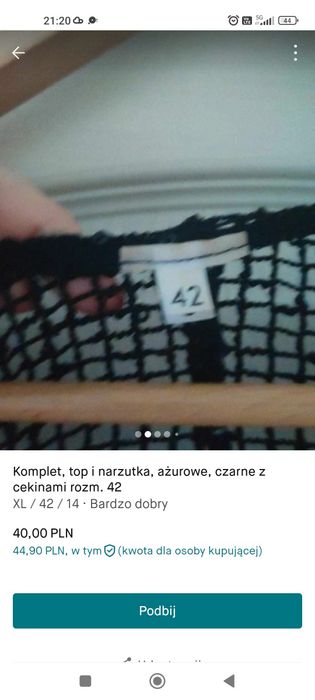 Komplet, top i narzutka, ażurowe, czarne z cekinami rozm. 42