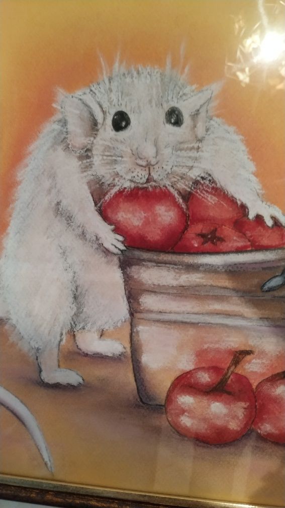 Картина Запасливый белый Крыс крыска пастель А4