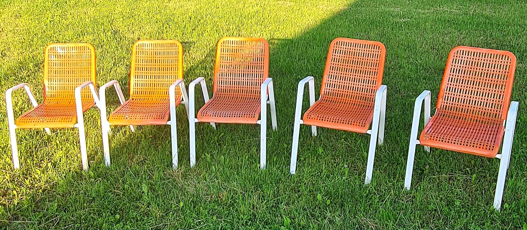 Krzesła ogrodowe 5 sztuk vitage pomarańczowe tworzywo stelaz metalowy