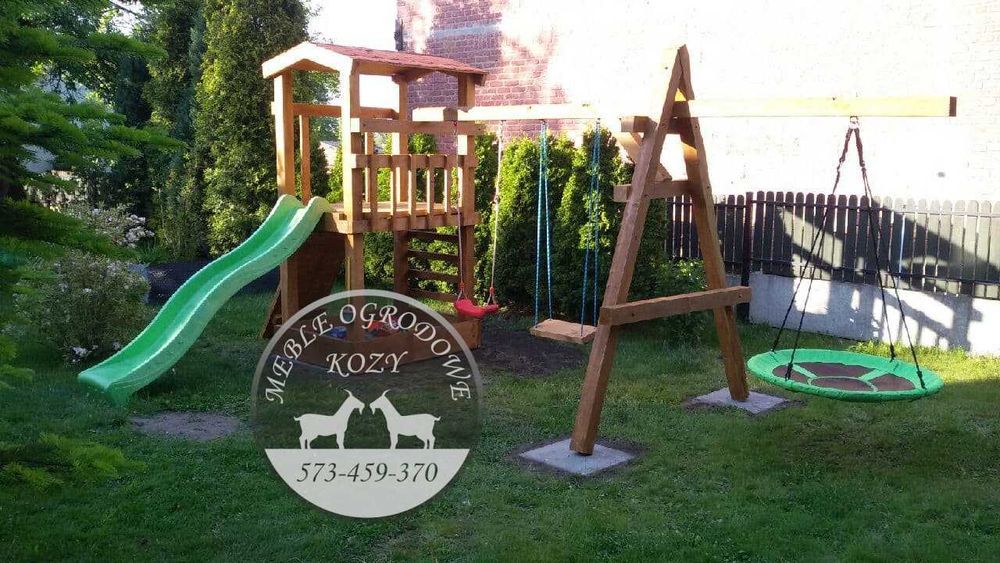 PROMKA! Drewniana huśtawka ogrodowa z grubych bali / Plac zabaw Stelaż