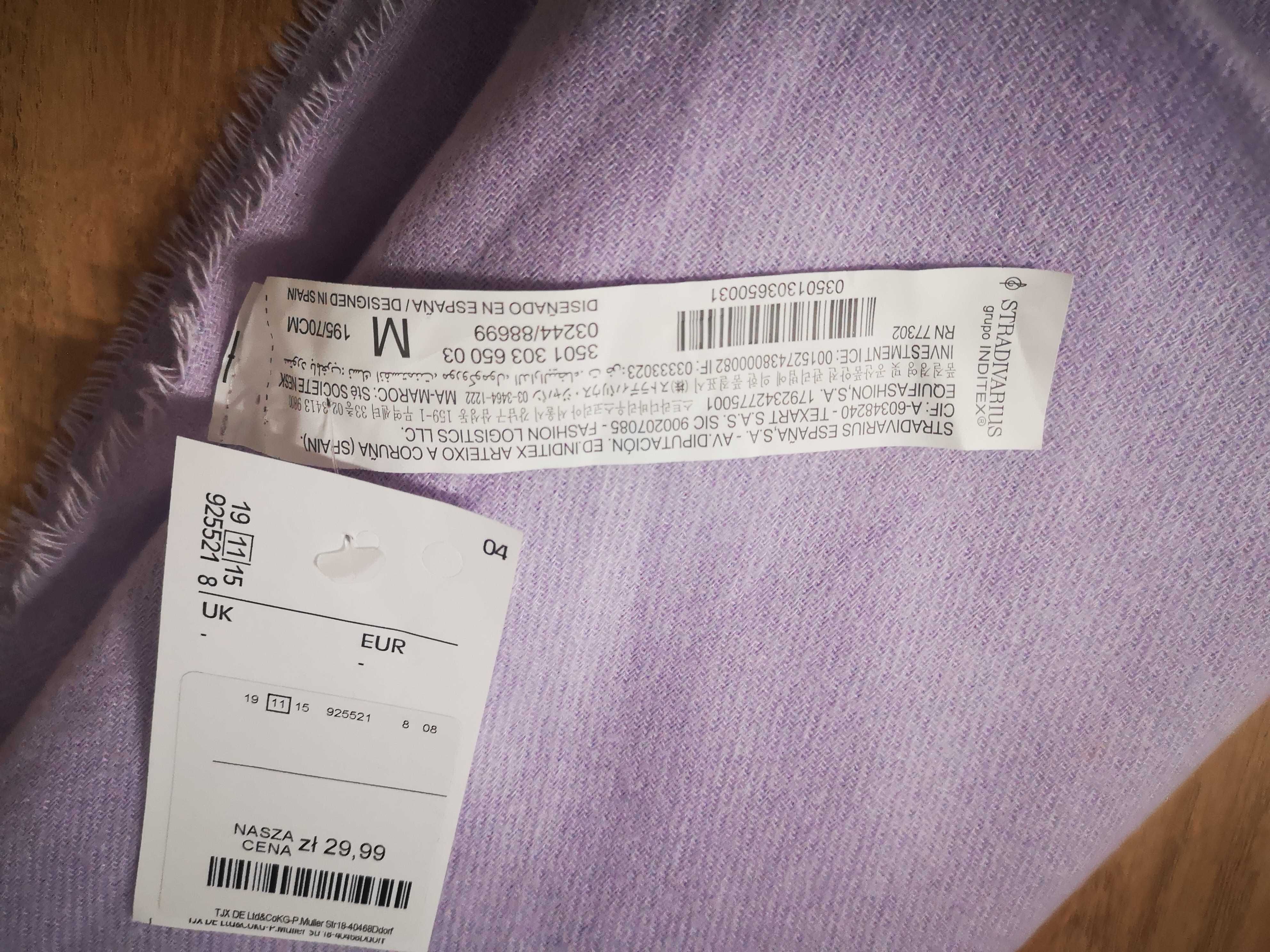 Stradivarius nowy liliowy szalik 195/70cm-sprzedam!