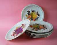 8 talerzy vintage retro porcelana owoce