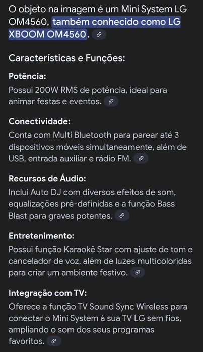 Coluna LG xboom om4560 potência 200 rws