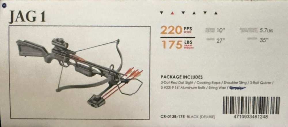 BESTA RECURVA JAGUAR I, 220 fps 175 lbs