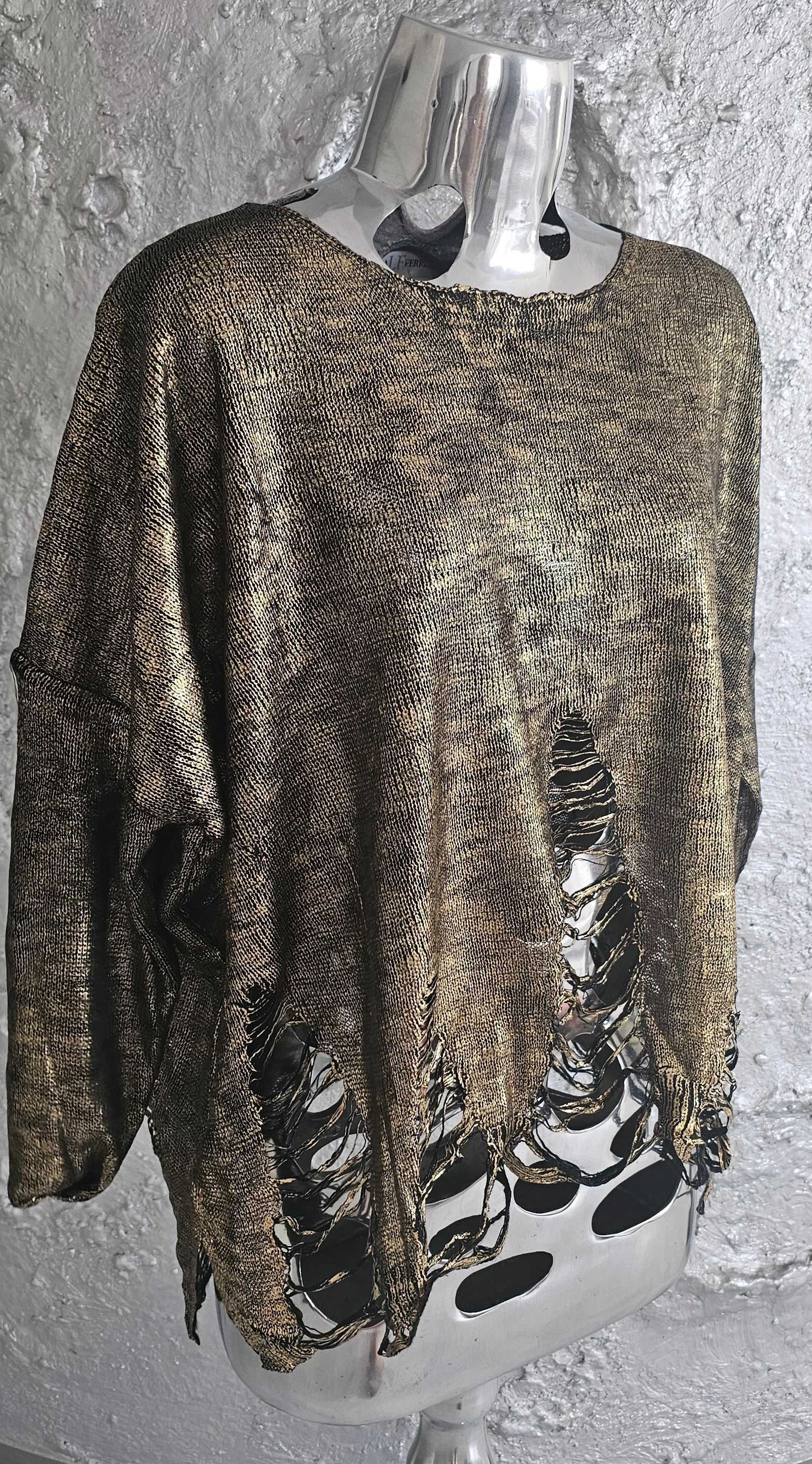 Roberta Biagi sweterek włoski złoty szarpany roz Uni lużny