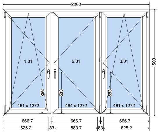 okno 3-skrzydłowe PCV 2000x1500mm