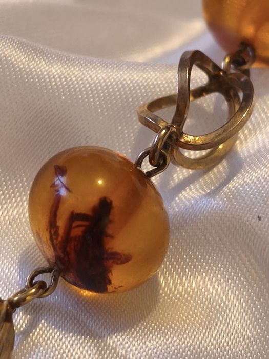 Bransoletka złota z bursztynem. Art Deco