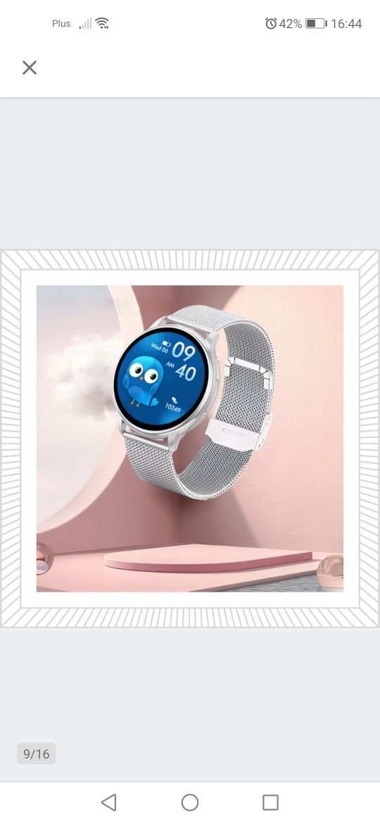 Damski SMARTWATCH Zegarek Funkcja Rozmowy Srebrny Okrągły Polskie Menu