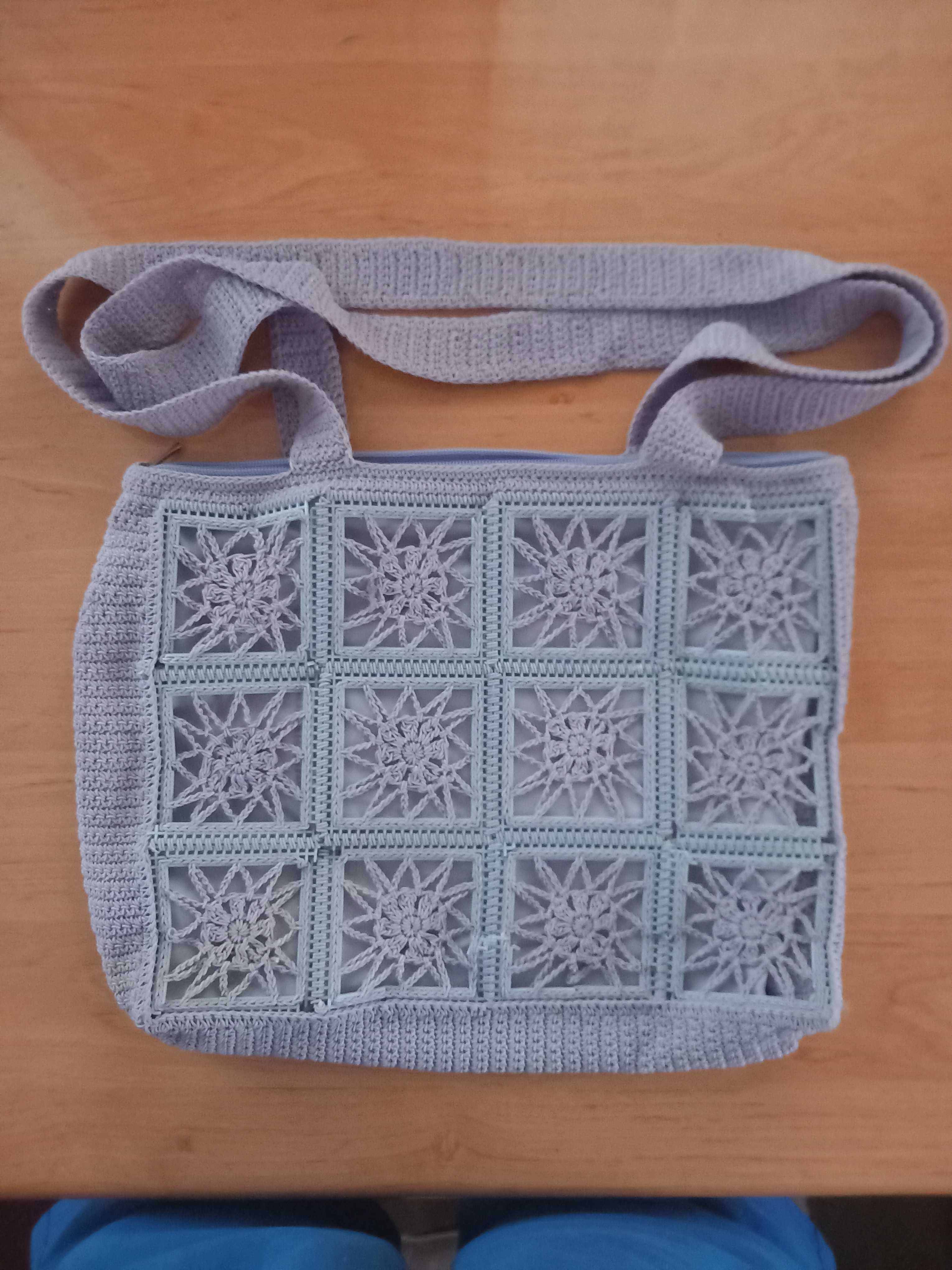 Urocza Torba Materiałowa Retro w Ażurowy Wzór - Jasny Fiolet!