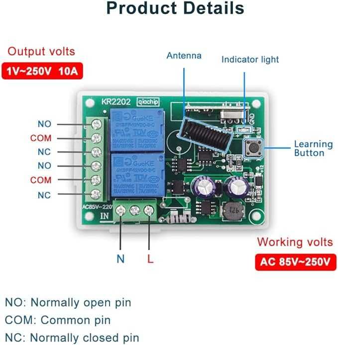 qiachip 220v ac 2-kanałowy moduł przekaźnika  z nadajnikiem do bramy