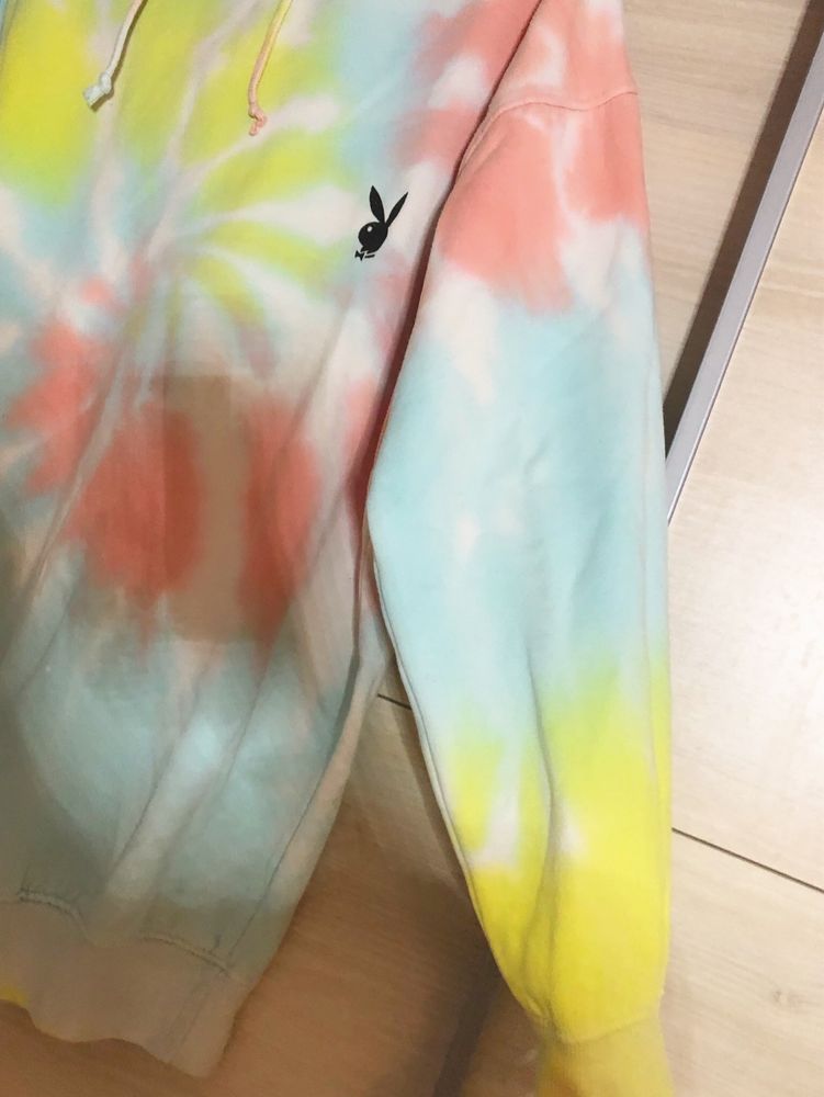 Bluza z kapturem oversize luźna playboy x missquided tie dye kolorowa