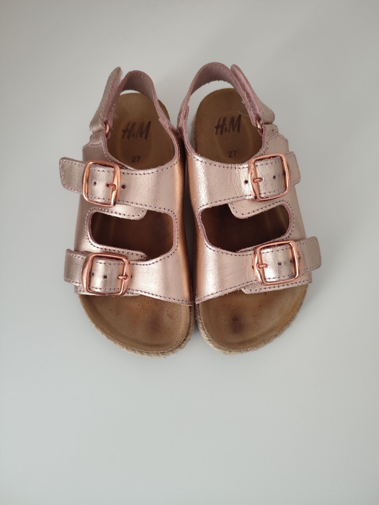 Sandałki H&M 27 skórzane rose gold sznurkowe