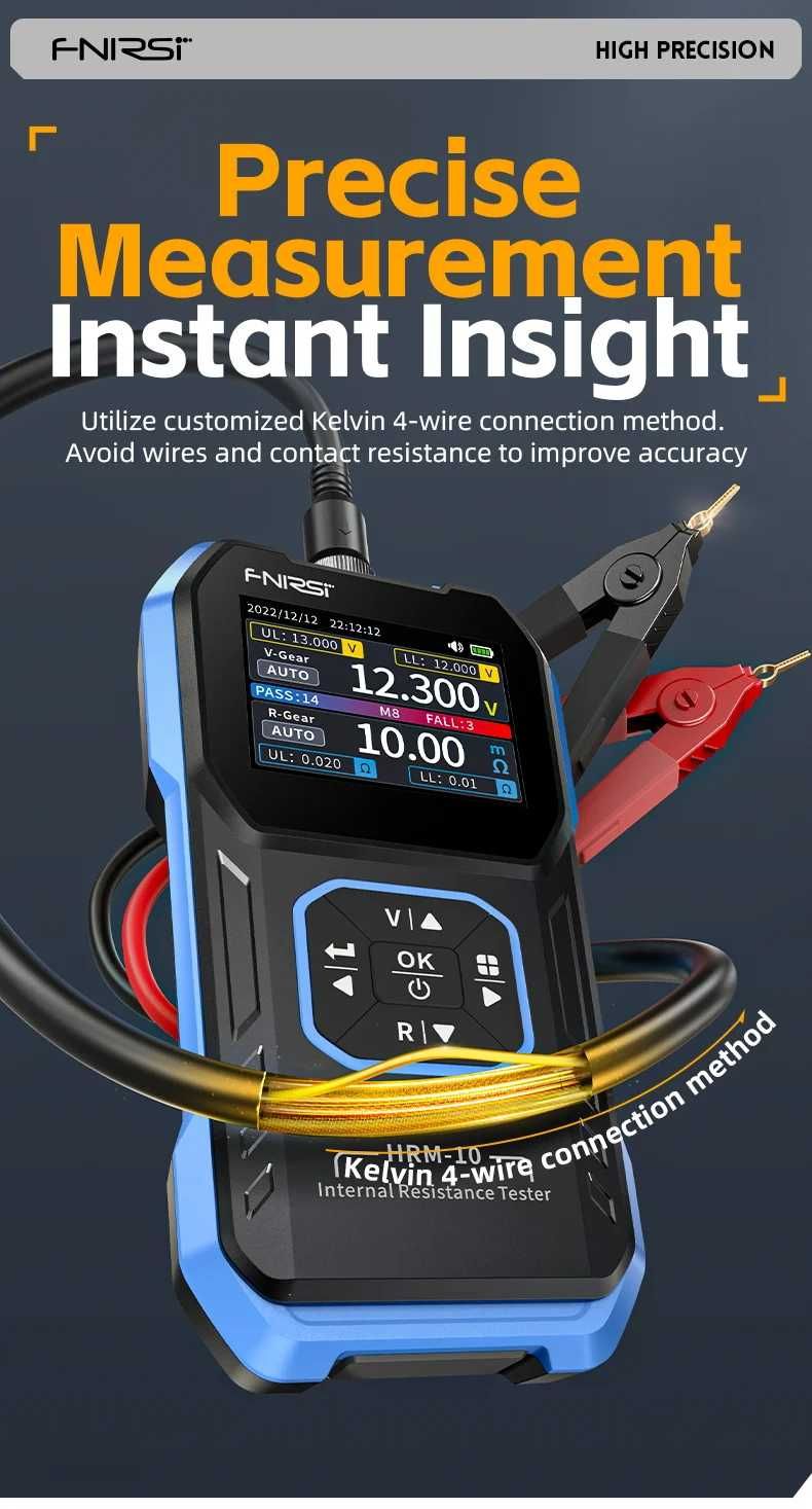 FNIRSI HRM10 Pro тестер анализатор аккумуляторов, доп. щупы, кейс