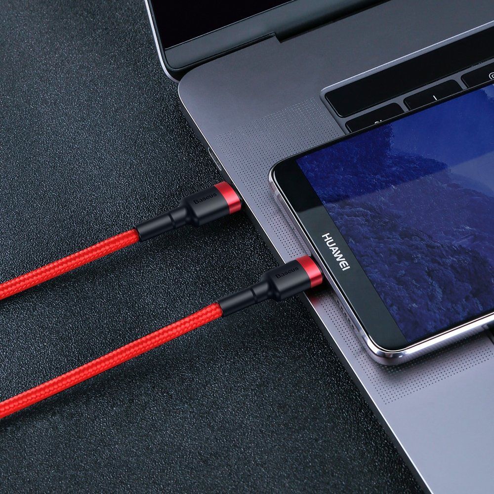 Kabel Nylonowy Baseus Cafule 60W 2X USB-C PD czarny/czerwony 100cm