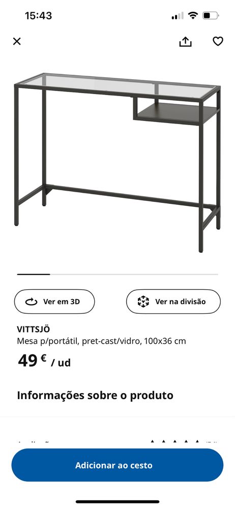 Mesa de vidro e metal em preto - IKEA