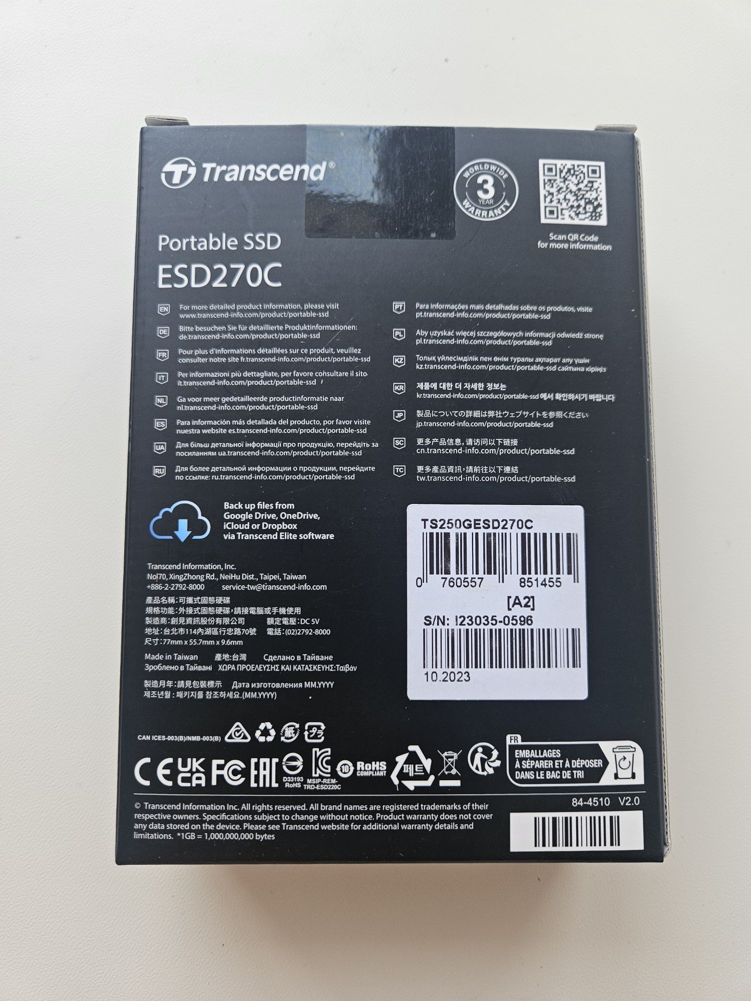 SSD диск Transcend ESD270C 250/500GB USB 3.1 Type-C