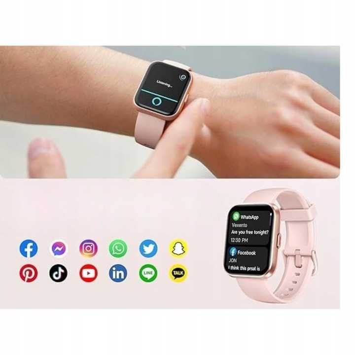 Smartwatch ID208 PLUS różowy ALEXA wykonywanie połączeń IOS Android