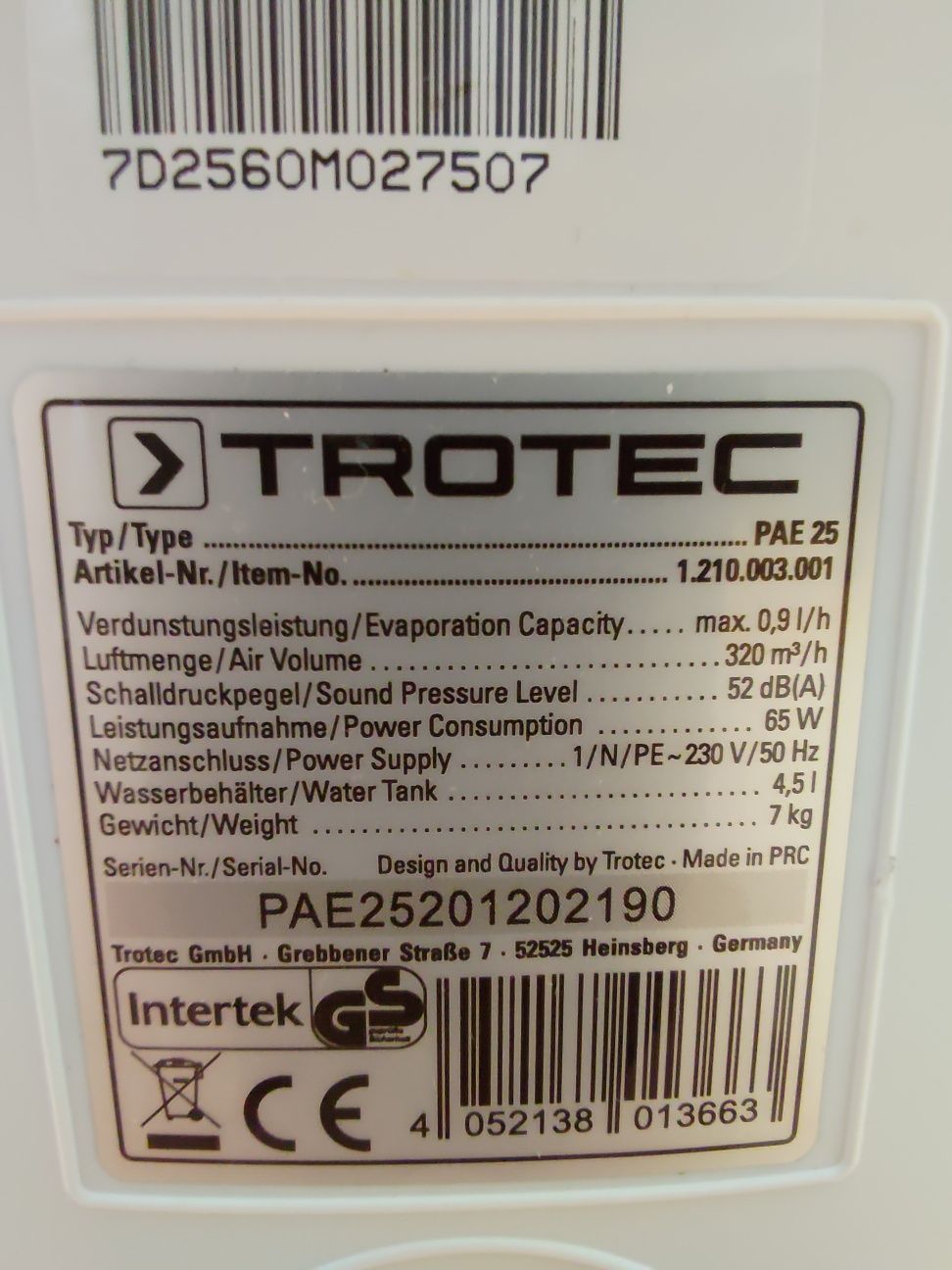 Klimator TROTEC PAE 25 wentylator na wodę