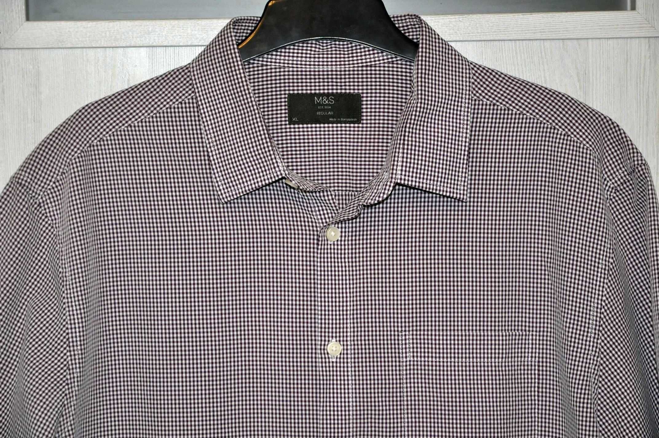 Koszula męska biało-fioletowa w kratę Marks & Spencer r. XL