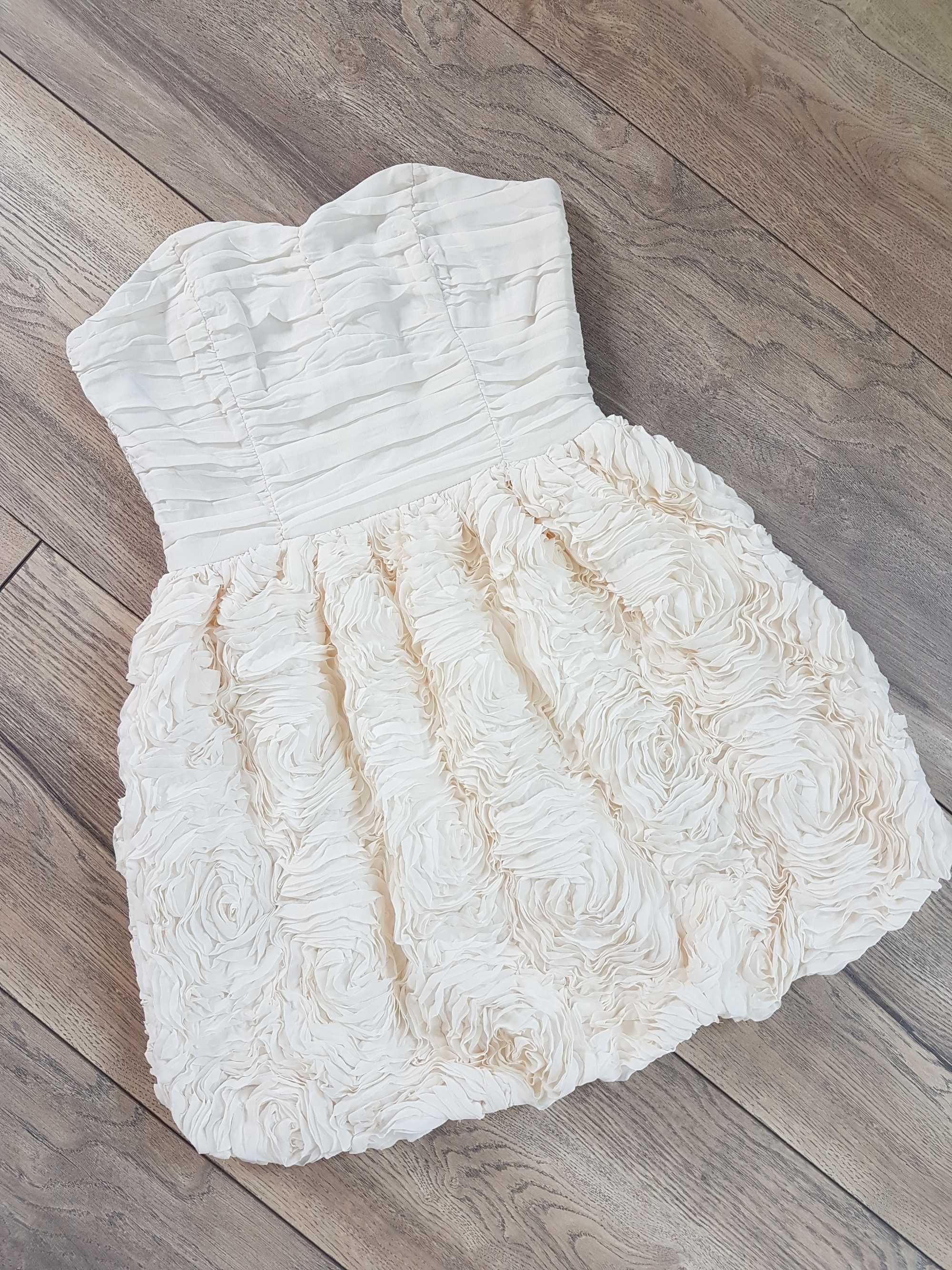 Sukienka H&M Garden Róże Gorsetowa Ecru Wesele dress
