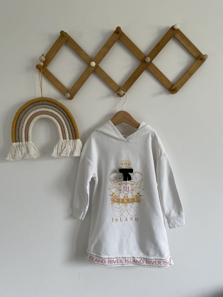 Sukienka bluza river island 92 biała różowo złota z kapturem