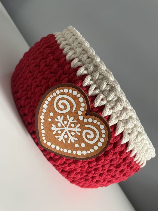 Koszyk ze sznurka - organizer -  na prezent - na szydełku