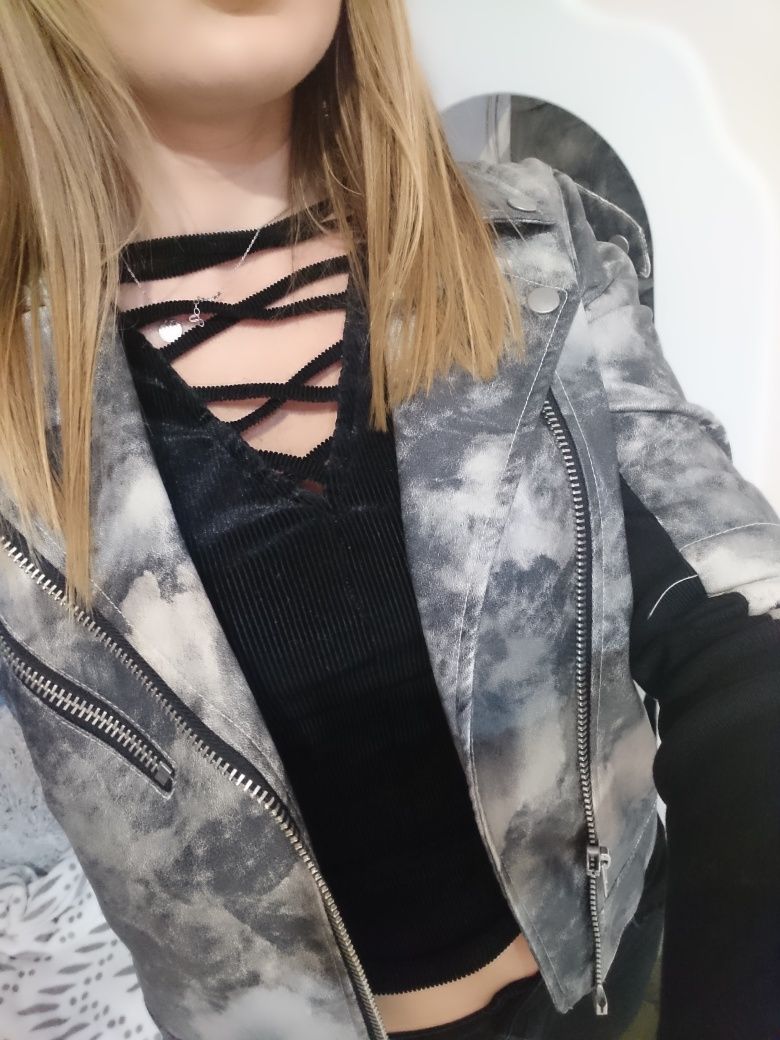 H&M Ramoneska skóra grafit marmurkowa xs 34